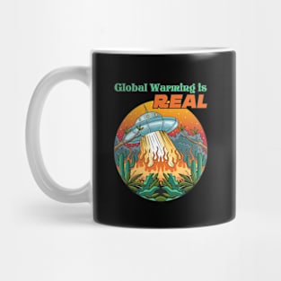 Global Warming is Real UFO Retro Mug